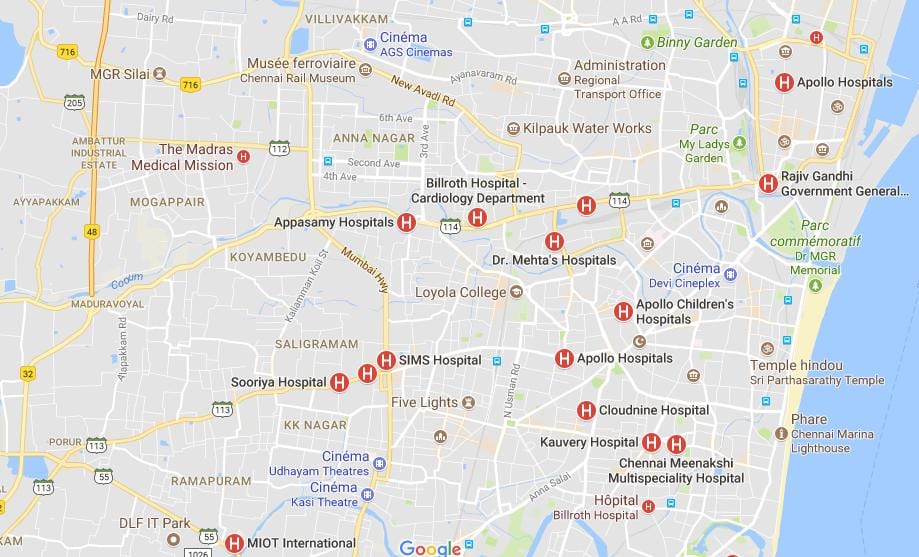 karta över Chennai Sjukhus 