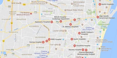 Karta över Chennai Sjukhus 